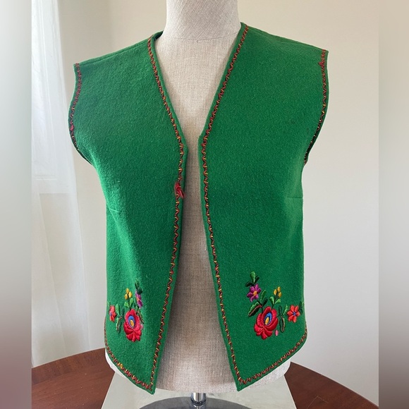 Vintage Jackets & Blazers - Vintage Hungary handmade embroidered floral vest small